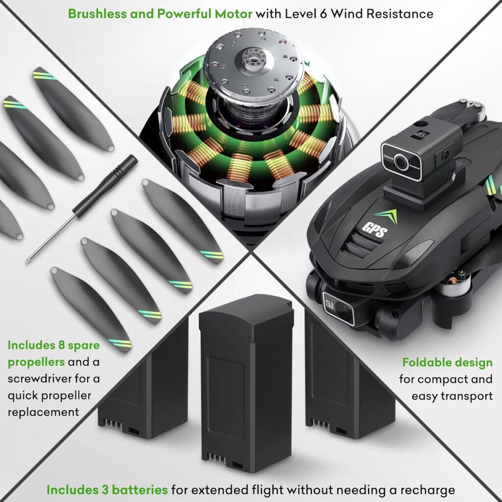 8K Camera Drones for Adults - V168 5G HD Brushless GPS Drone with Camera, 3 Batteries, Auto Return, Follow Me Mode, Obstacle Avoidance - Drones for Adults 14+ 1640ft Range FPV
