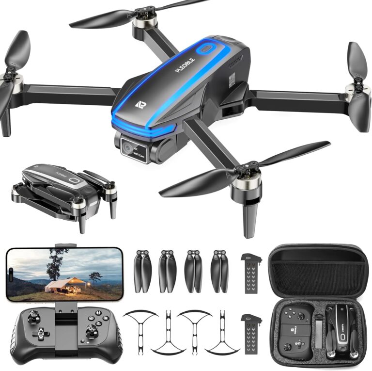 PLEGBLE Drones with Camera for Adults 4K Brushless Motor Drone for Kids Beginners, FPV Foldable RC Quadcopter with Propeller Guards, 2 Batteries, 1500mAh