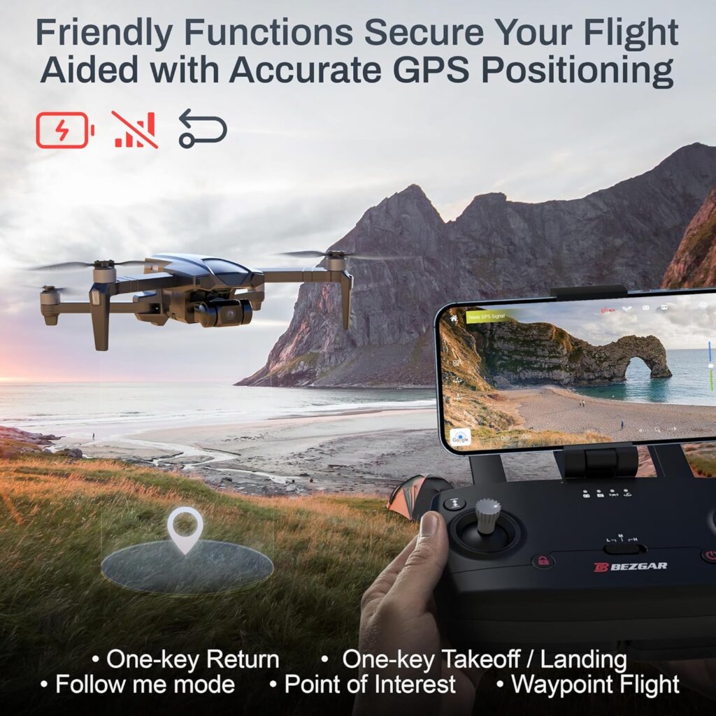 BEZGAR BD901 Drones with Camera for Adults 4K Long Range - Foldable Mini Drone with 4K Video, 3-Axis Gimbal, 3KM Transmission, 23 Mins Flight Time, Return To Home, Follow Me, Hobby RC Quadcopters