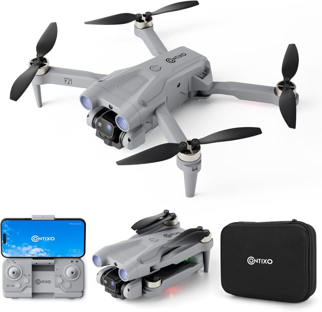 Contixo F21 RC Quadcopter Drone with Camera 1080P, FPV Drone, Drones for Adults, ISM Frequency, 1920X1080P Photo, 3D Flips, Altitude Hold, and Gesture Selfie 100M, FOV 60°, Brushless Motor