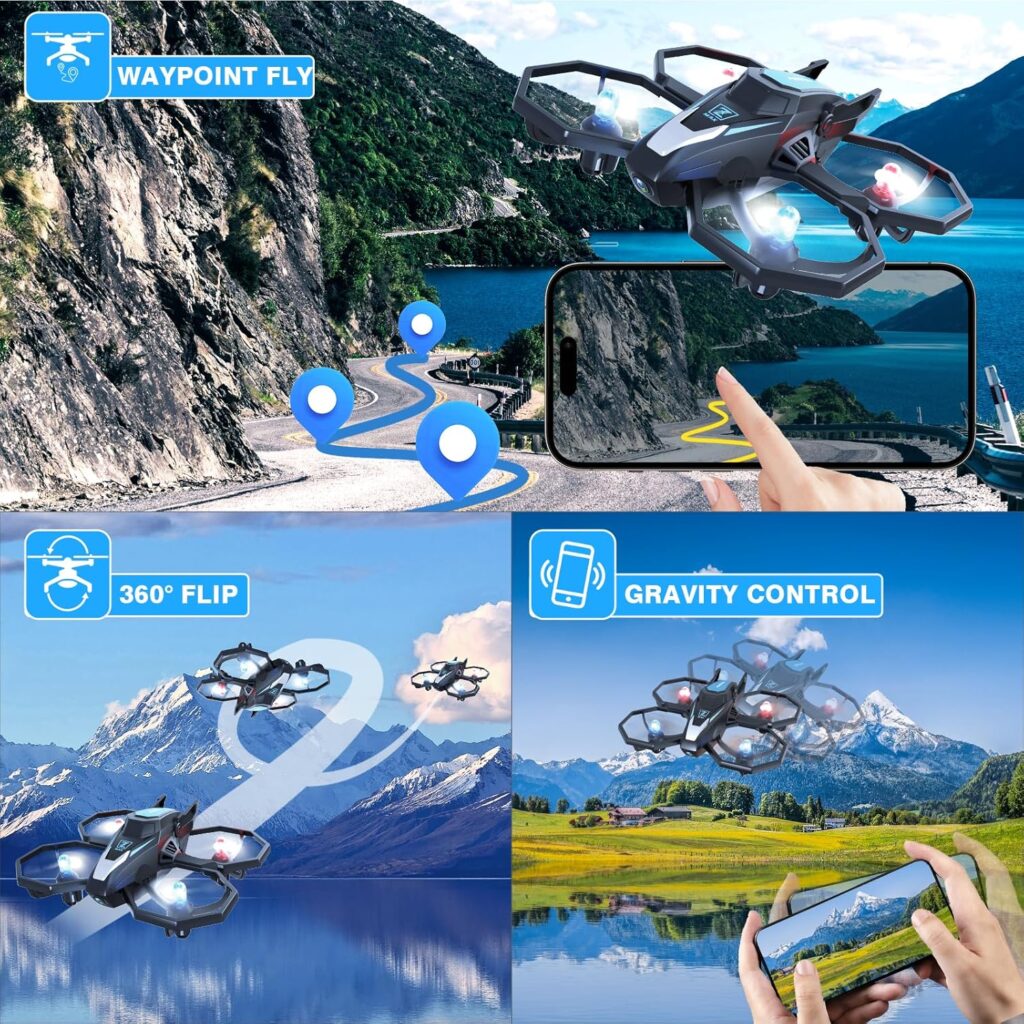 Drone with Camera, 1080P FPV Drone Camera with Remote Control Quadcopter, Gestures Selfie, One-Key Take Off/Landing, Speed Adjustment, 3D Flips, 2 Batteries Mini Drone for Adults Kids