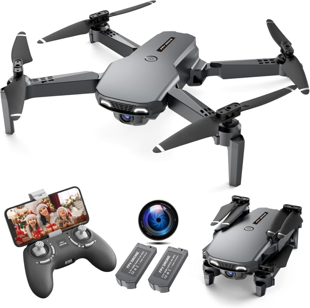 Drone with Camera, Drones for Kids and Beginners, Teen Boys Toys Gifts Ideas, 1080P HD Foldable FPV RC Helicopter Quadcopter with One Key Start, Altitude Hold, Gesture Selfie, 3D Flips, 2 Batteries