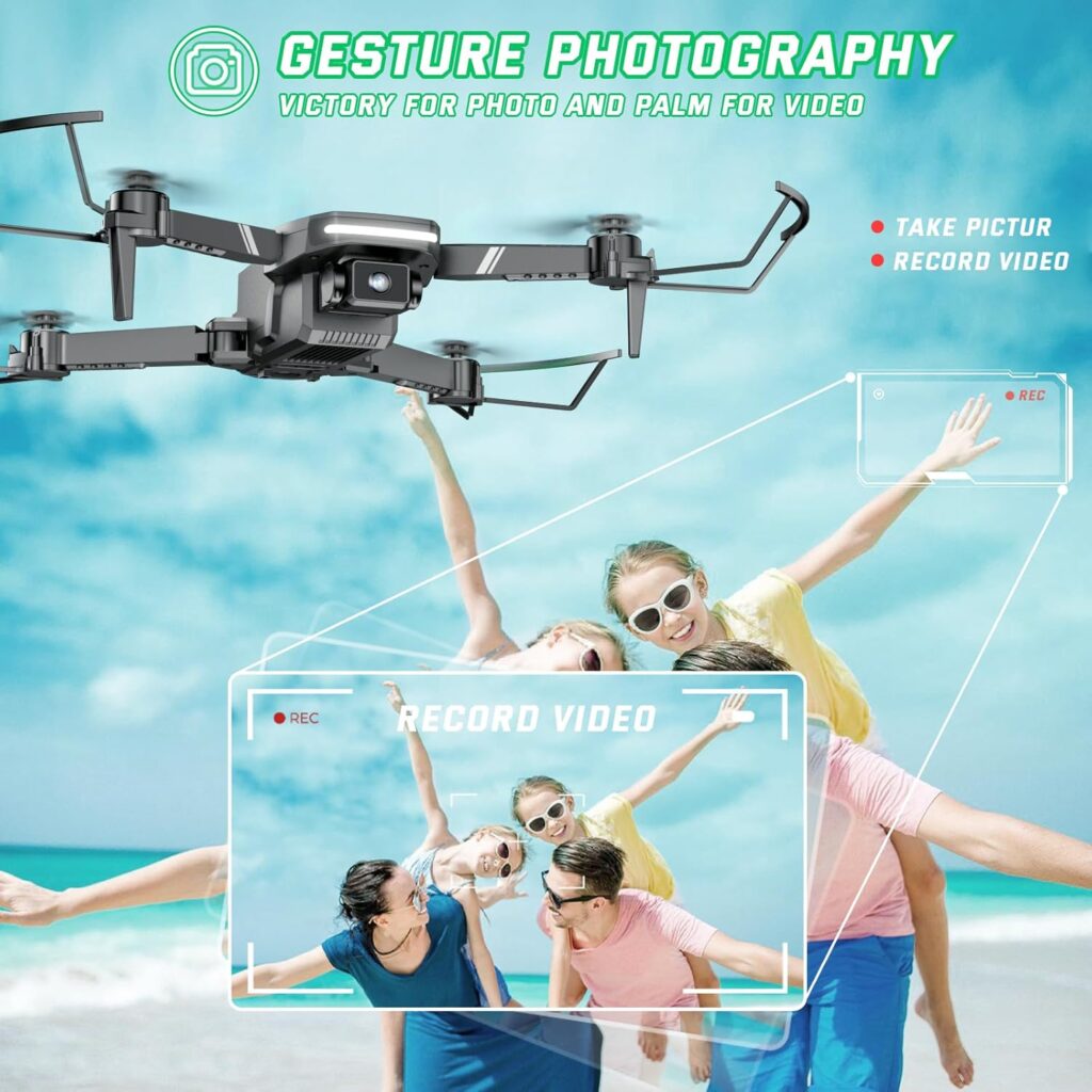 Drone with Camera for Kids - RC Helicopter Boy Gifts Toys, Mini FPV Drones with 1080P HD Camera, Foldable Remote Control Quadcopter with One Key Start, Stable Hover, 3D Flips, 2 Batteries, Black