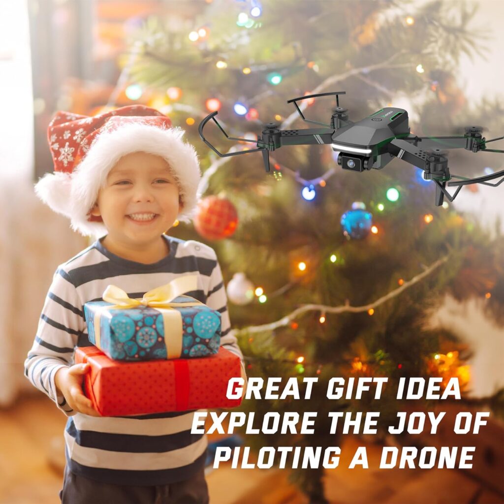 Drone with Camera for Kids - RC Helicopter Boy Gifts Toys, Mini FPV Drones with 1080P HD Camera, Foldable Remote Control Quadcopter with One Key Start, Stable Hover, 3D Flips, 2 Batteries, Black