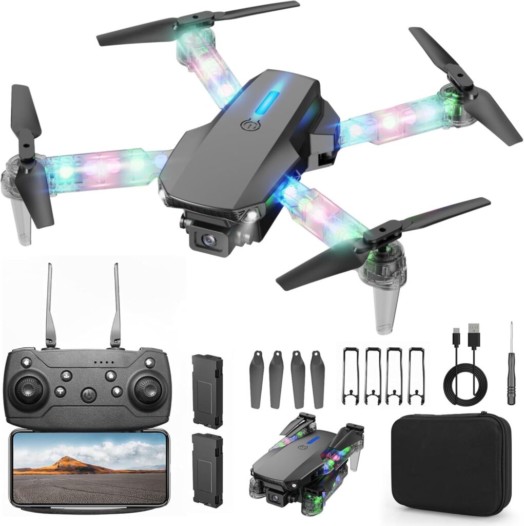 Light up Drone with Camera 1080P for Kids Foldable Mini Drone for Kids Adults Beginners Boys Toys Auto Return One Key Take Off Gifts for Boys