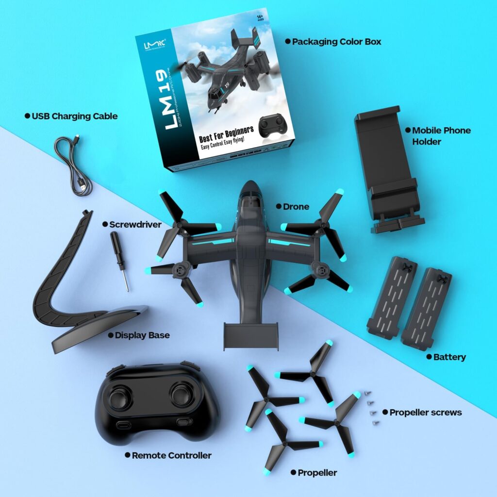LM19-A Drone with Camera for Beginners, WiFi Live Video Remote Control Drones for Kids 8-12, Easy Ready to Fly RC Plane, HD RC Quadcopter Gift Toy for Boys, FPV Drones for Adults, 2 Batteries