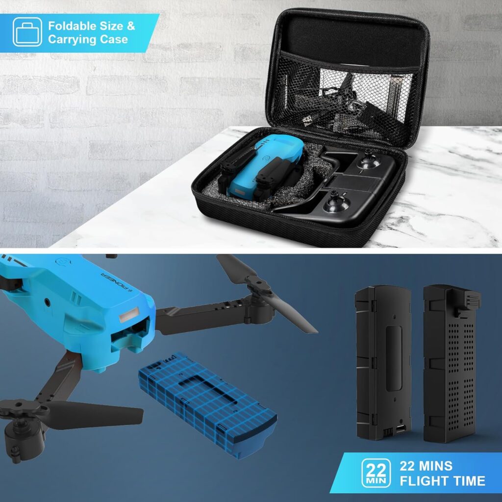 Mini Drone with Camera - 1080P HD FPV Foldable Drone with Carrying Case, 2 Batteries, 90° Adjustable Lens, One Key Take Off/Land, Altitude Hold, 360° Flip, Toys Gifts for Adults, beginner