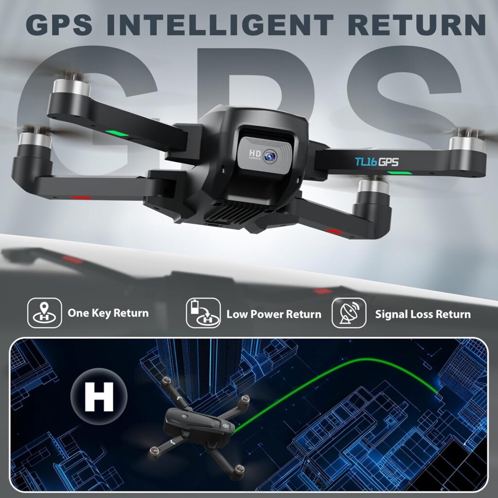 TL16 GPS Drone with Camera 4K Auto Return Brushless Motor RC Drones for Adults Beginners 5G WIFI FPV Transmission Quadcopter Foldable Design Follow Me Auto Hover Carrying Case Under 249G