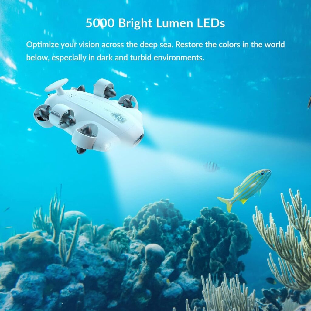 【2024 New】V-EVO 4K60FPS Underwater Drone Kit with Removal SD Card, QYSEA AI Vision Lock 360° Omnidirectional Movement Underwater ROV with Depth Hold, Portable Robot with VR Control, Posture Lock
