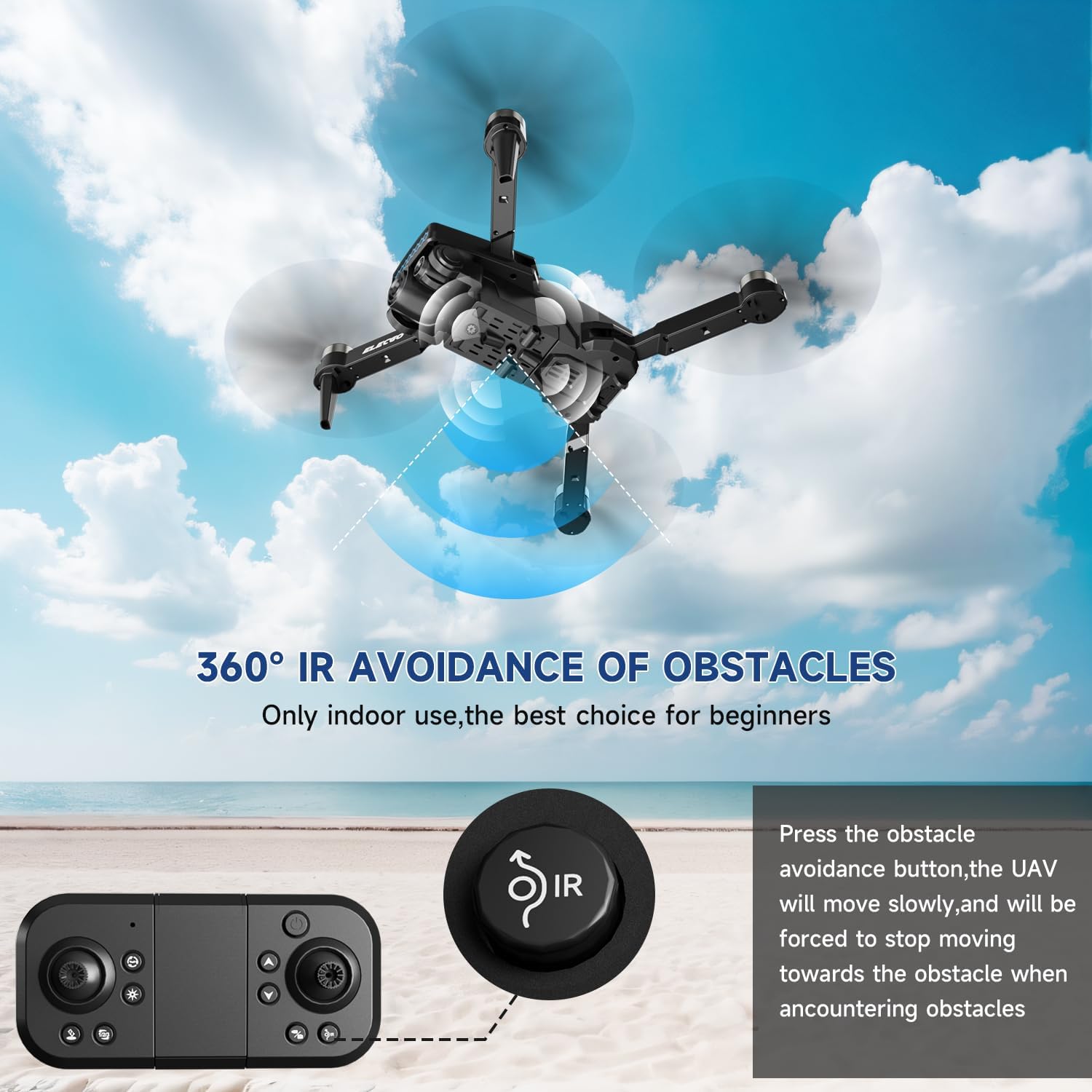Mini Drone with Camera, FPV Foldable Brushless Motor Drone, 1080P HD Electrically Adjustable Dual Lens, One Key Take Off/Land, 360° Flip, Optical Flow Positioning Drone for Beginner, Adult, Kid