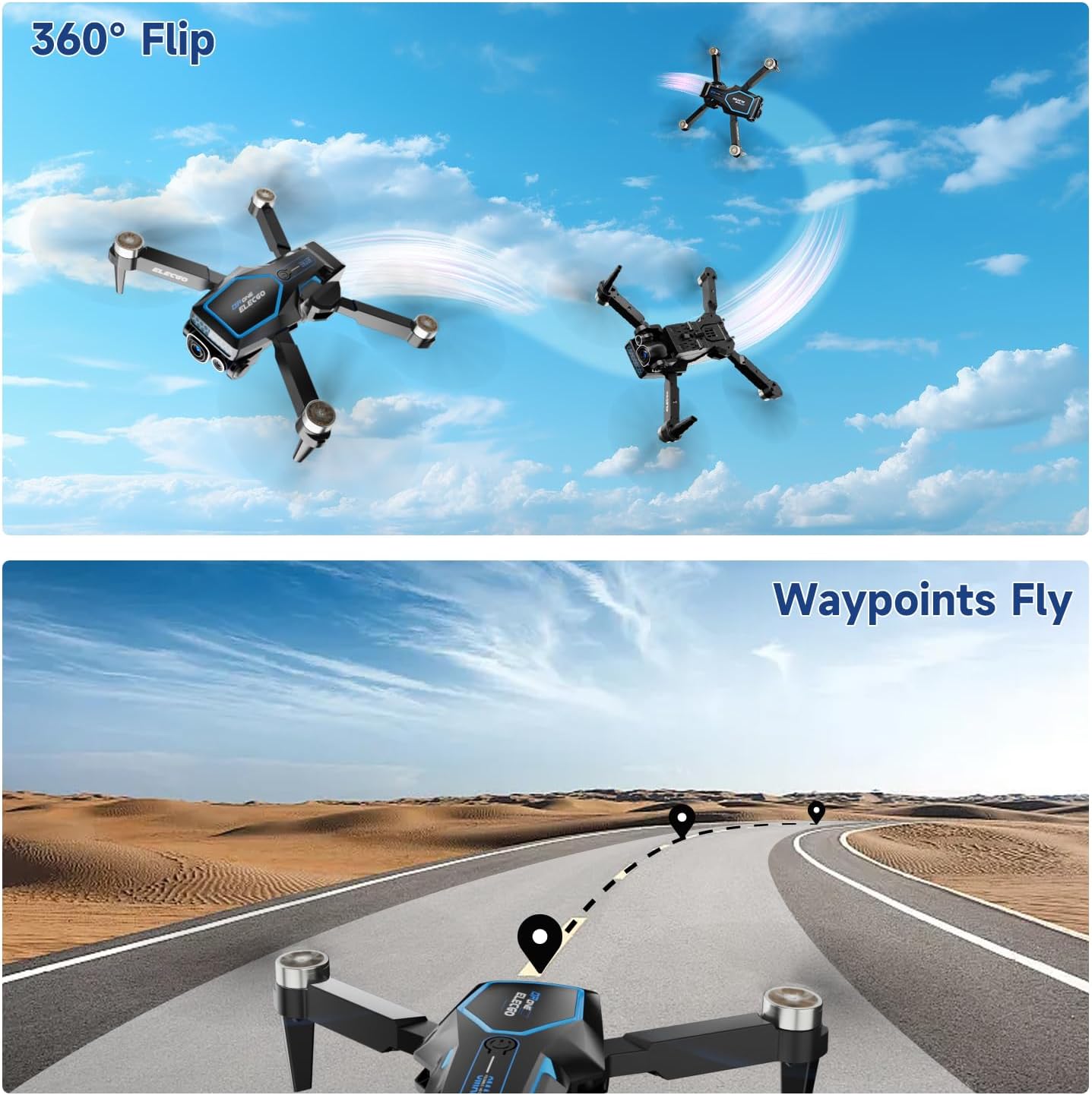 Mini Drone with Camera, FPV Foldable Brushless Motor Drone, 1080P HD Electrically Adjustable Dual Lens, One Key Take Off/Land, 360° Flip, Optical Flow Positioning Drone for Beginner, Adult, Kid
