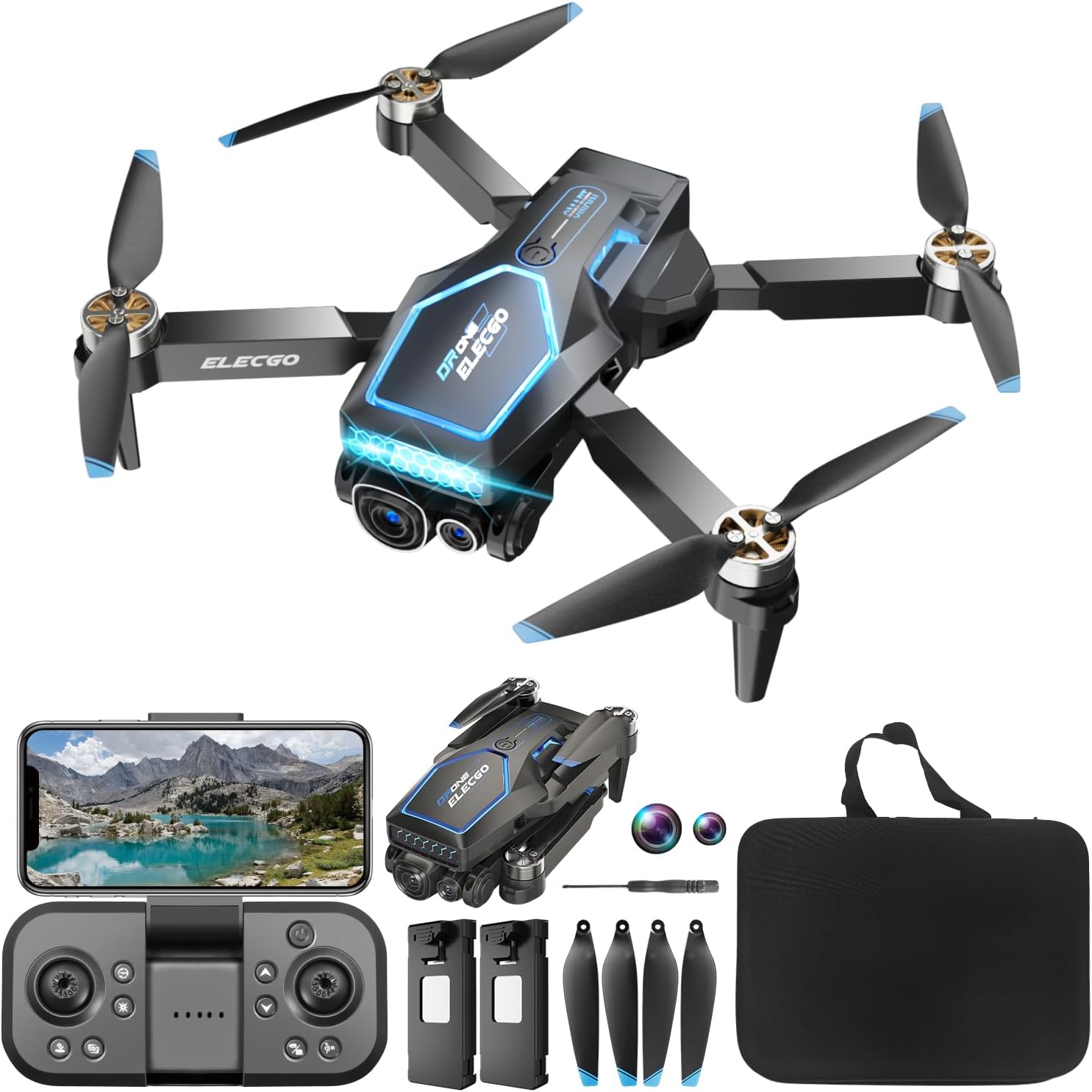 Mini Drone with Camera, FPV Foldable Brushless Motor Drone, 1080P HD Electrically Adjustable Dual Lens, One Key Take Off/Land, 360° Flip, Optical Flow Positioning Drone for Beginner, Adult, Kid