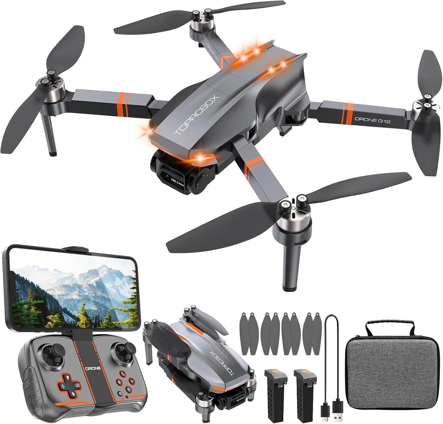 Q12 Drone with Camera 4K for Adults,Brushless Motor Drone for Kids Beginners,FPV Foldable RC Quadcopter with 2 Batteries 360° Flips,Altitude Hold,Voice Control,Headless Mode,One Key Start,Gift Toys for Men Boys,Easy to Fly,Carrying Case