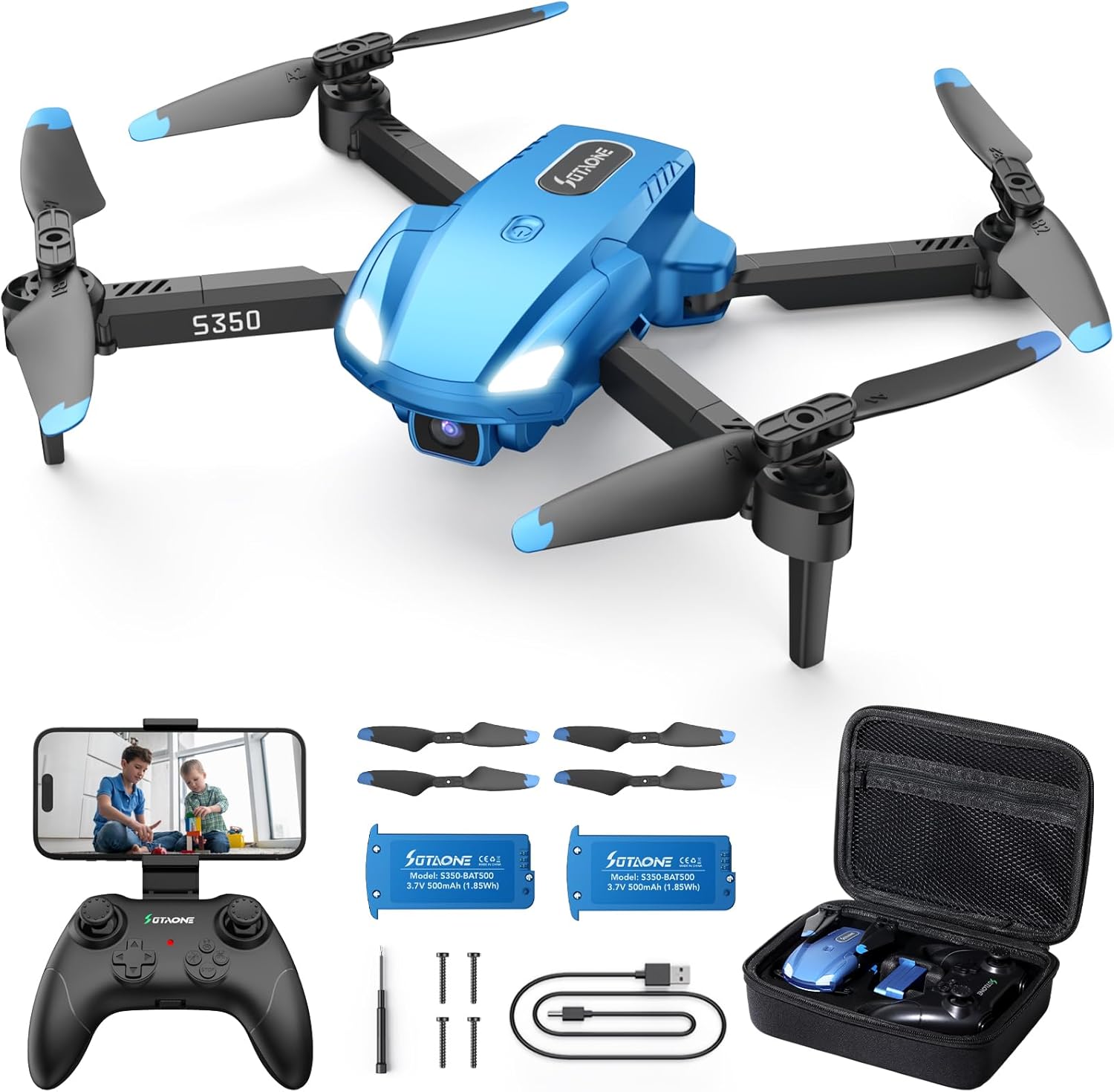 S350 Drone with Camera for Adults, Mini Drones for Kids with 1080P HD FPV Live Video, Remote Control Helicopter Toys Gifts for Boys Girls, Altitude Hold, One Key Start, 3D Flips, 2 Batteries