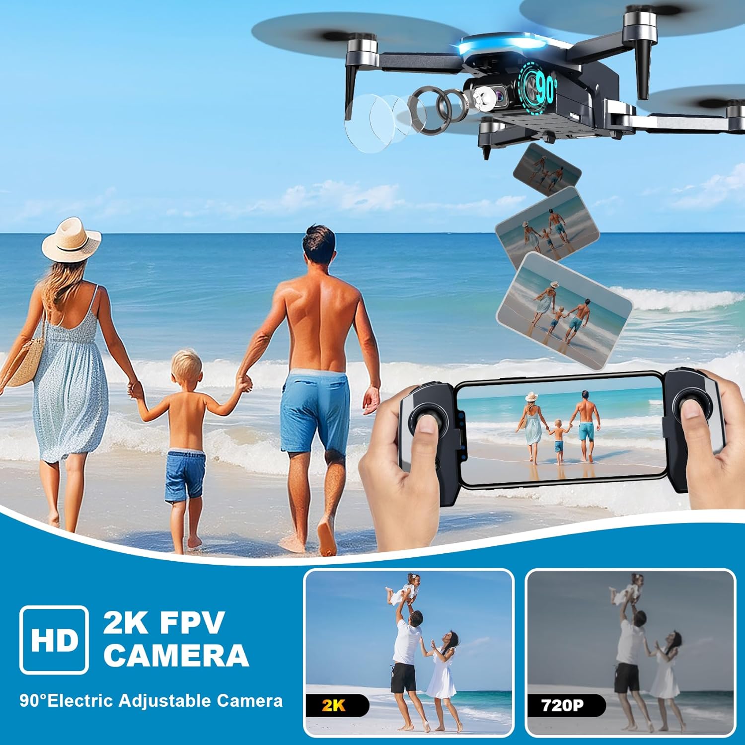 Drone with Camera, 2K HD FPV Drone with Brushless Motor, 360°Flip, Waypoint Fly, Gesture Selfie, One Key Take Off/Landing, Foldable Mini Drone for Beginners