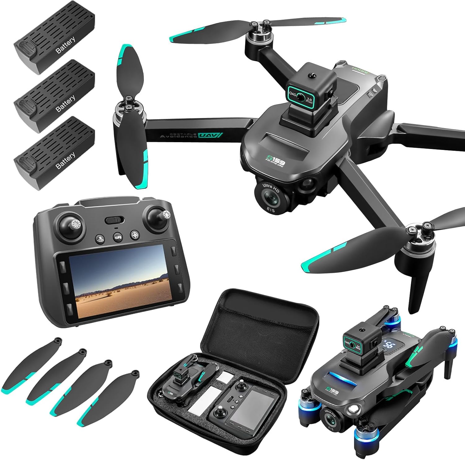 Drone with Camera 4k, GPS HD Drones for Adults, 5G Remote Controller with 5.9 Inch Screen,Obstacle Avoidance Drones, One Key Return, Optical Flow Mode Brushless Motor FPV Drone, 60 Mins Flight (Black)