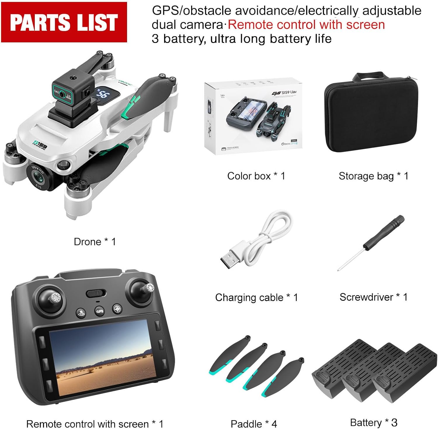 Drone with Camera 4k, GPS HD Drones for Adults, 5G Remote Controller with 5.9 Inch Screen,Obstacle Avoidance Drones, One Key Return, Optical Flow Mode Brushless Motor FPV Drone, 60 Mins Flight (Black)