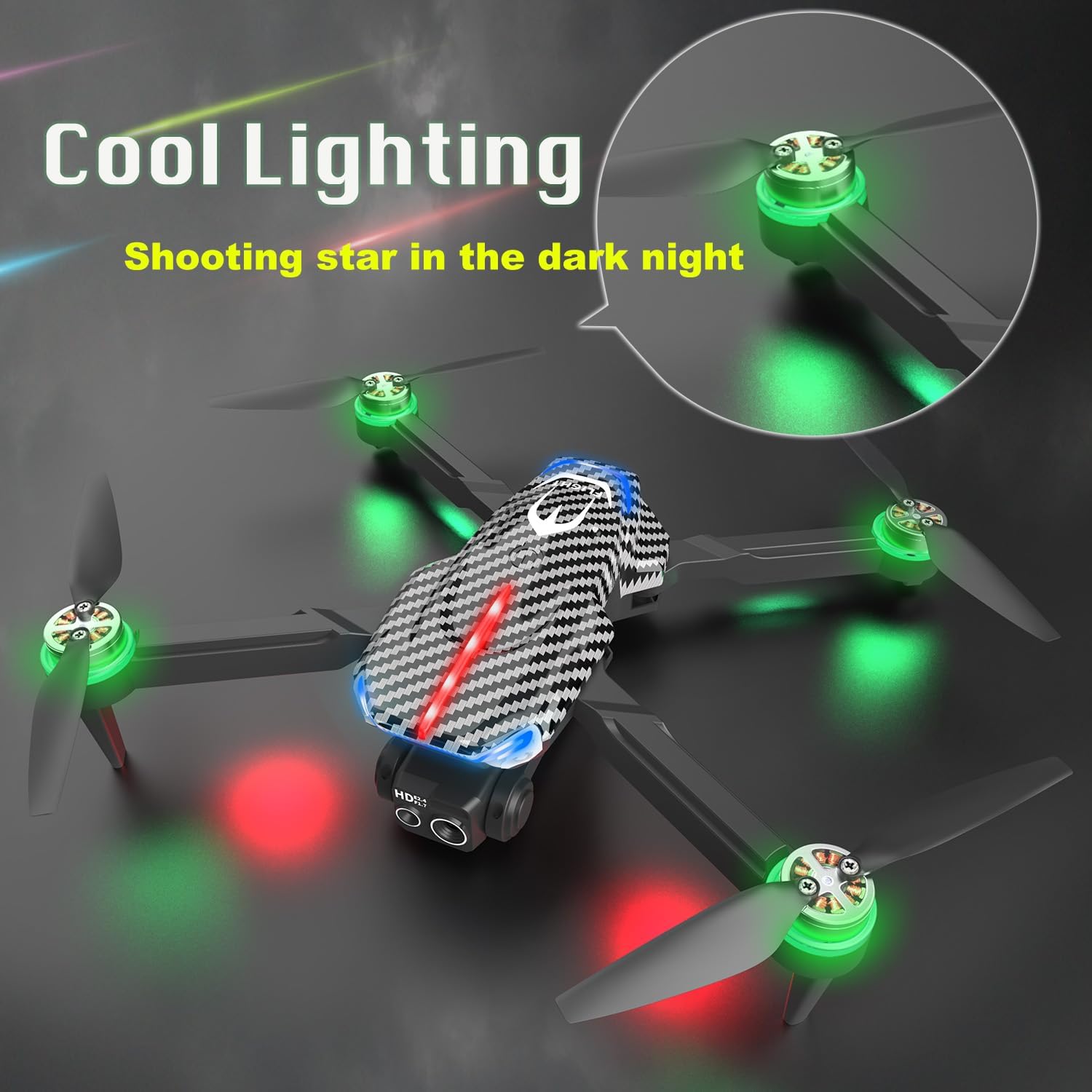 Drone with camera, equipped with HD 4K FPV dual cameras, foldable brushless motor drone, cool colored lights, optical flow positioning, 360° flip, over-distance warning reminder, suitable for adult beginners