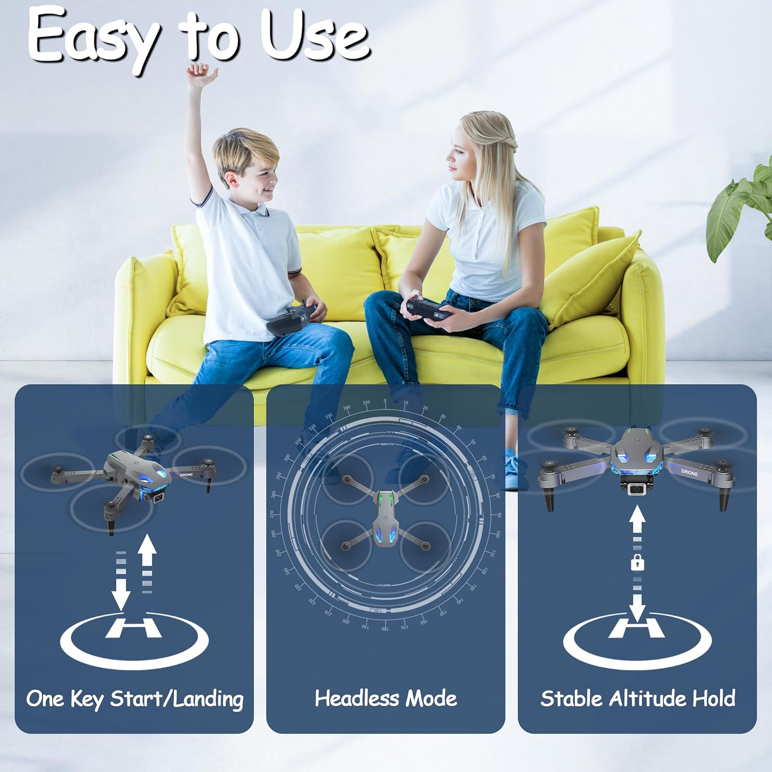 Drone with Camera Wipkviey T28 - Mini Drone 90° Adjustment RC quadcopter 1080P HD, Fpv Foldable Drones for Adults, Drones for kids, Gesture Selfy, Headless Mode, 3D Flip, drone for Beginners