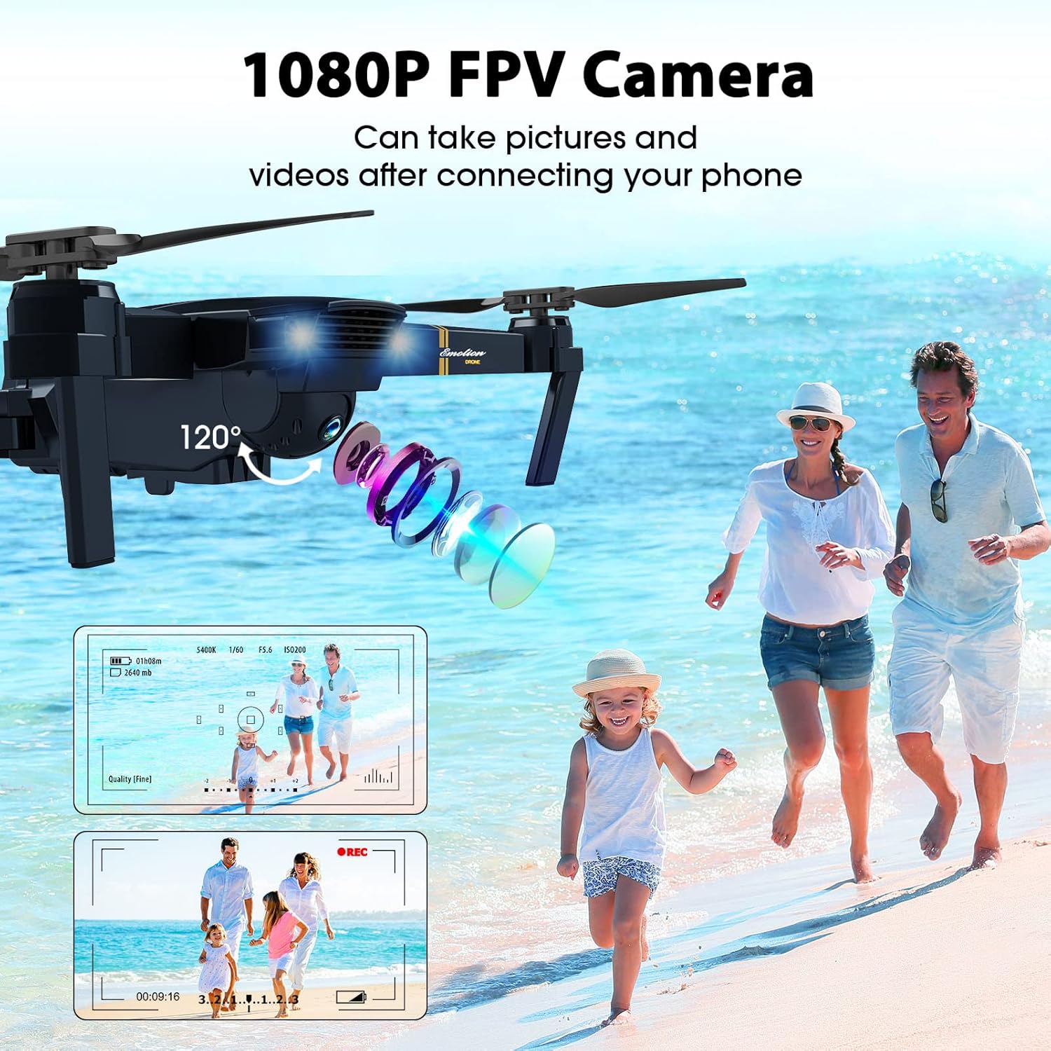 Drones with Camera for Adults, Foldable RC Quadcopter, Helicopter Toys, 1080P FPV Video Drone for Beginners, 2 Batteries, Carrying Case, One Key Start, Altitude Hold,Headless Mode,3D Flips