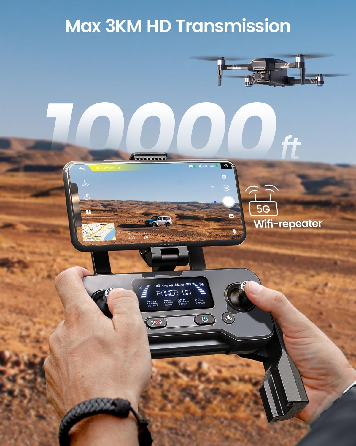 Holy Stone HS600 Drones with Camera for Adults 4K, FAA Remote ID Compliant, 2-Axis Gimbal  EIS Anti Shake, 3 Batteries 84-Min Flight Time, 10000 FT Range Transmission, 4K/30FPS, Drone Landing Pad
