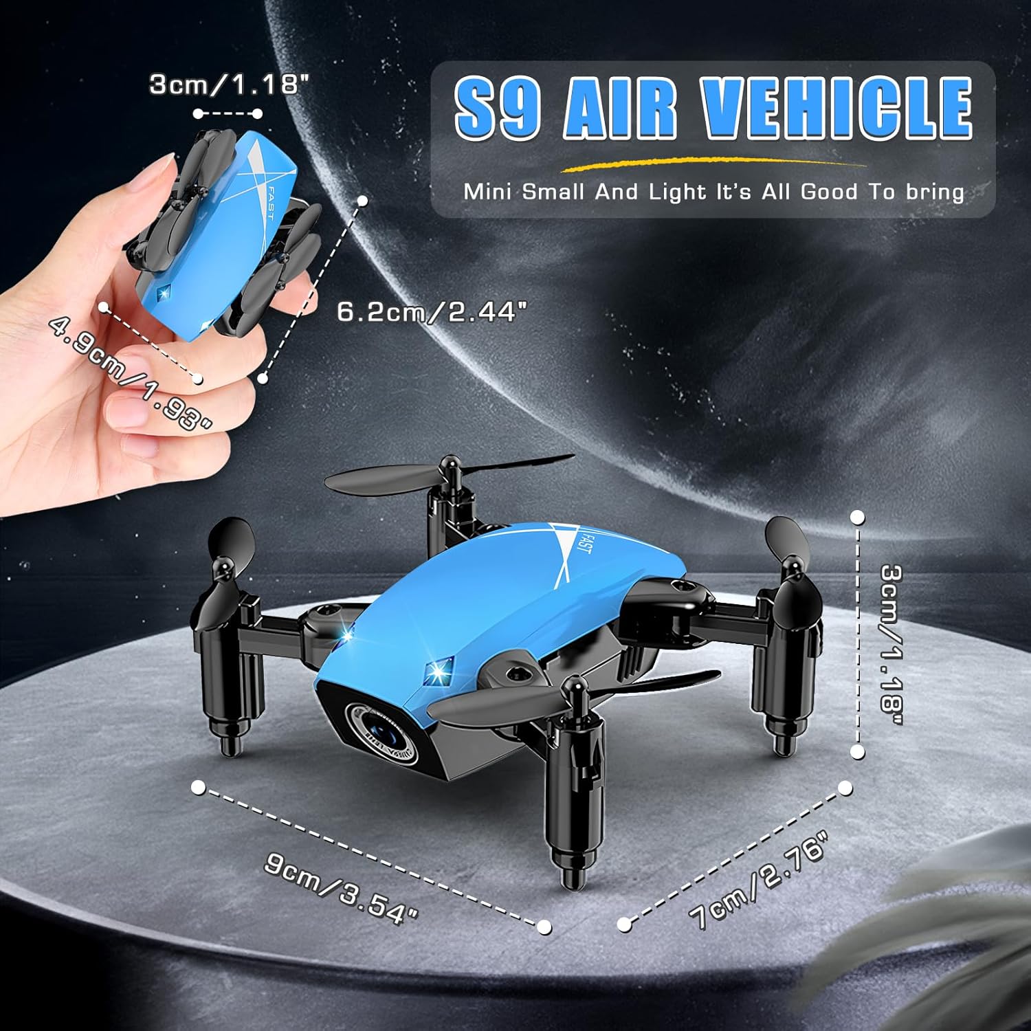 Mini Drone with 720P Camera for Kids, Remote Control Drones Toys for Ages 8-14, Pocket RC Quadcopter with Foldable Wings, Voice Gesture Control, Altitude Hold, Gifts for Kids Beginners (Blue)