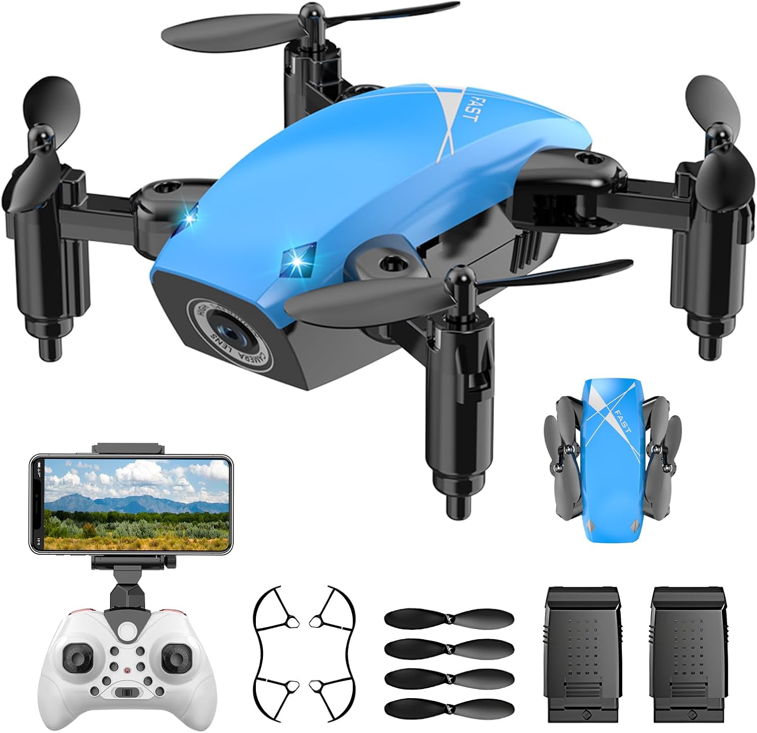 Mini Drone with 720P Camera for Kids, Remote Control Drones Toys for Ages 8-14, Pocket RC Quadcopter with Foldable Wings, Voice Gesture Control, Altitude Hold, Gifts for Kids Beginners (Blue)