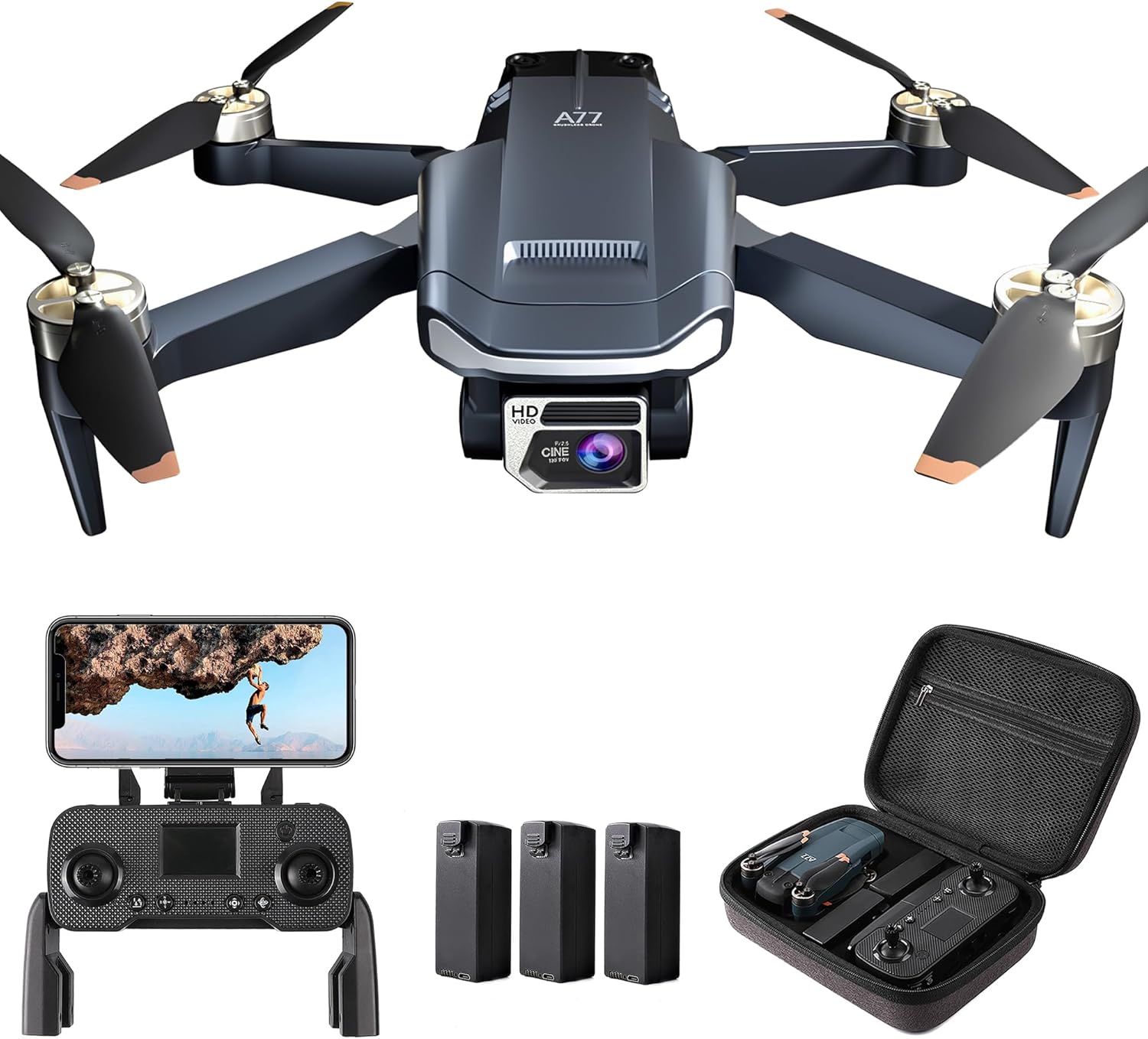 Super Enduring Brushless Motor Drone with 84 Mins Super Long Flight Time, Drone with 4K HD Camera for Beginners, CHUBORY A77 WiFi FPV Quadcopter, Follow Me, Auto Hover, Carrying Case, 3 Batteries