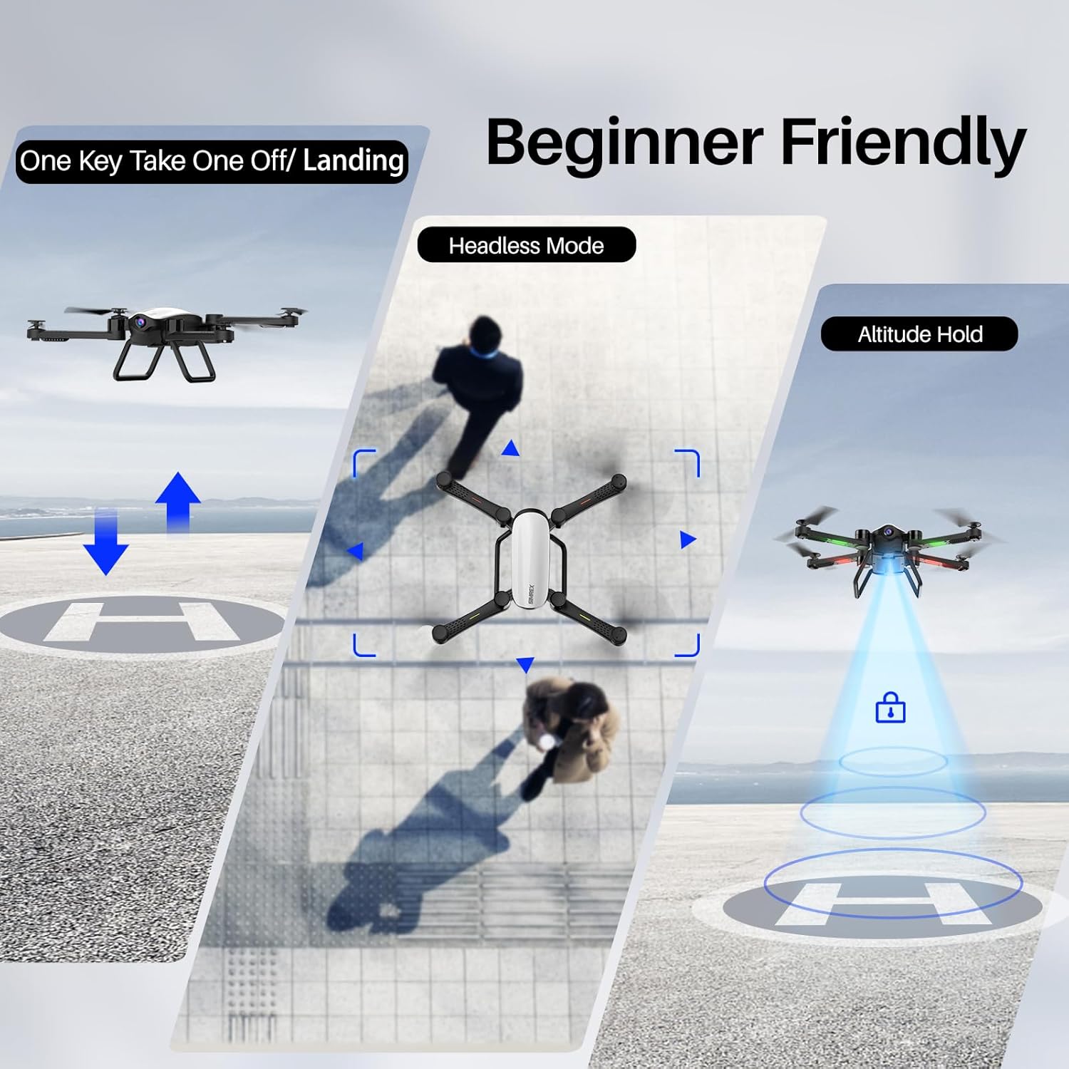 X900 Drone Optical Flow Positioning RC Quadcopter with 1080P HD Camera, Altitude Hold Headless Mode, Foldable FPV Drones WiFi Live Video 3D Flips 6axis RTF Easy Fly Steady for Learning Matte White
