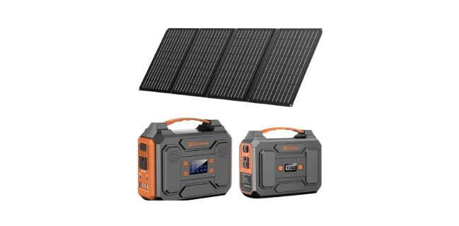 Portable Solar Generator with Panel, 300W Portable Power Station with Foldable Solar Panel 40W