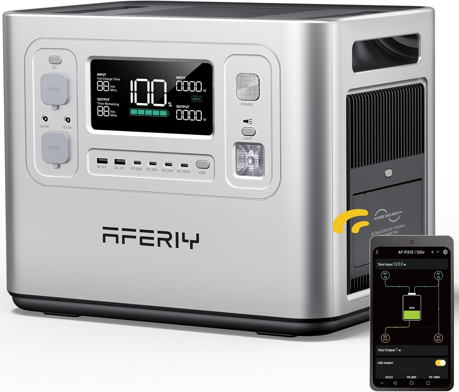 AFERIY P210 Portable Power Station 2400W (4800W Peak),2048Wh LiFePO4 Battery Generator with 1100W AC Charging 500W Solar Charging,for Home Backup,Outdoor Camping, RVs, Emergencies, Power Outages