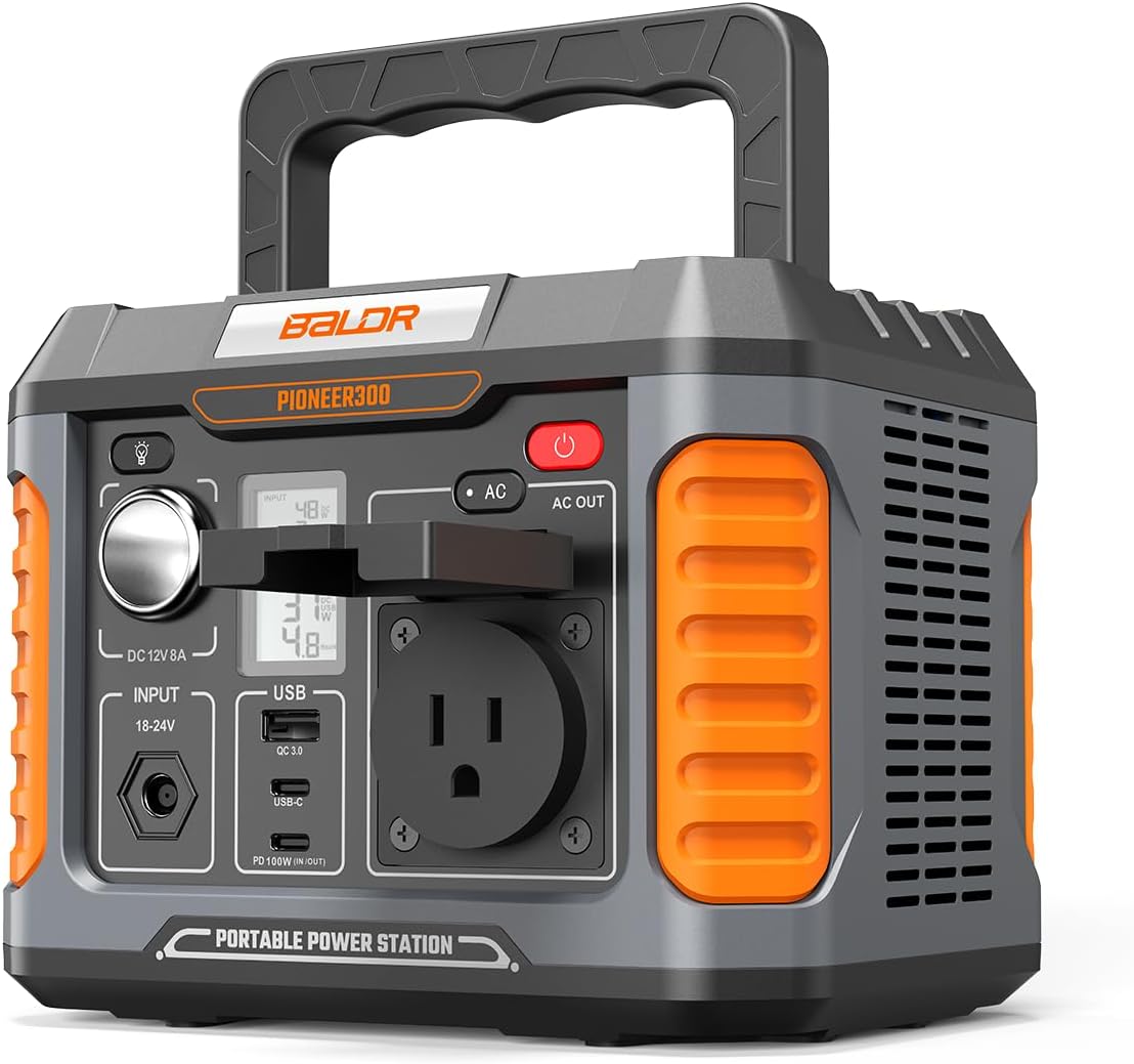 BALDR Portable Power Station 300W, 231Wh Solar Generator Backup Lithium Battery Power Supply, 120V Pure Sine Wave AC Outlet, QC 3.0, Type C Input/Output, for Home Camping Emergency…