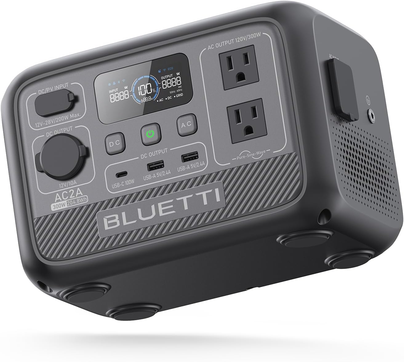 BLUETTI Solar Generator AC2A, 204Wh LiFePO4 Battery Backup w/ 2 300W (600W Power Lifting) AC Outlets, Recharge from 0-80% in 45 Min., for Camping (Solar Panel Optional)