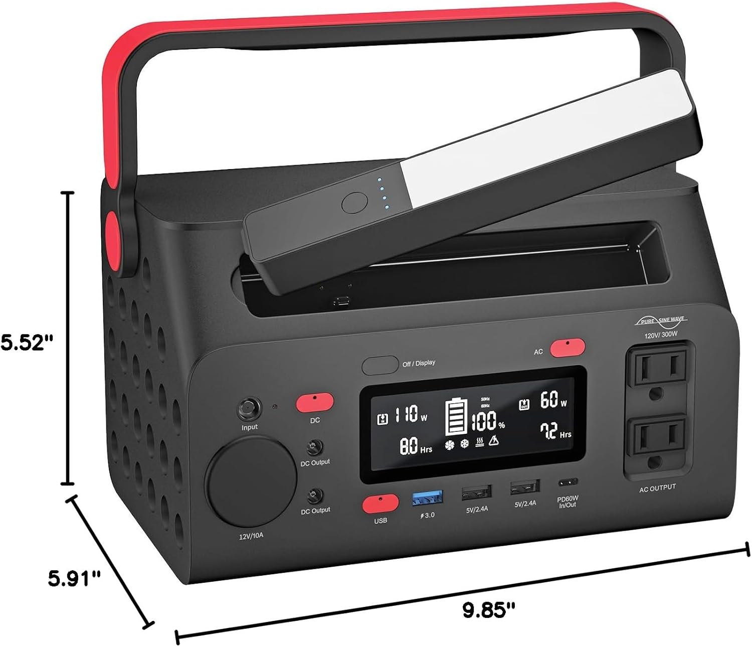 Energizer 293W Portable Power Station, Flashlight, Lithium, Solar Generator, 120V/300W(Peak 600W) Pure Sine Wave AC Outlet, 60W USB-C PD, Case, Outdoor, Home Emergency, Power Outage, RV, Camping, CPAP