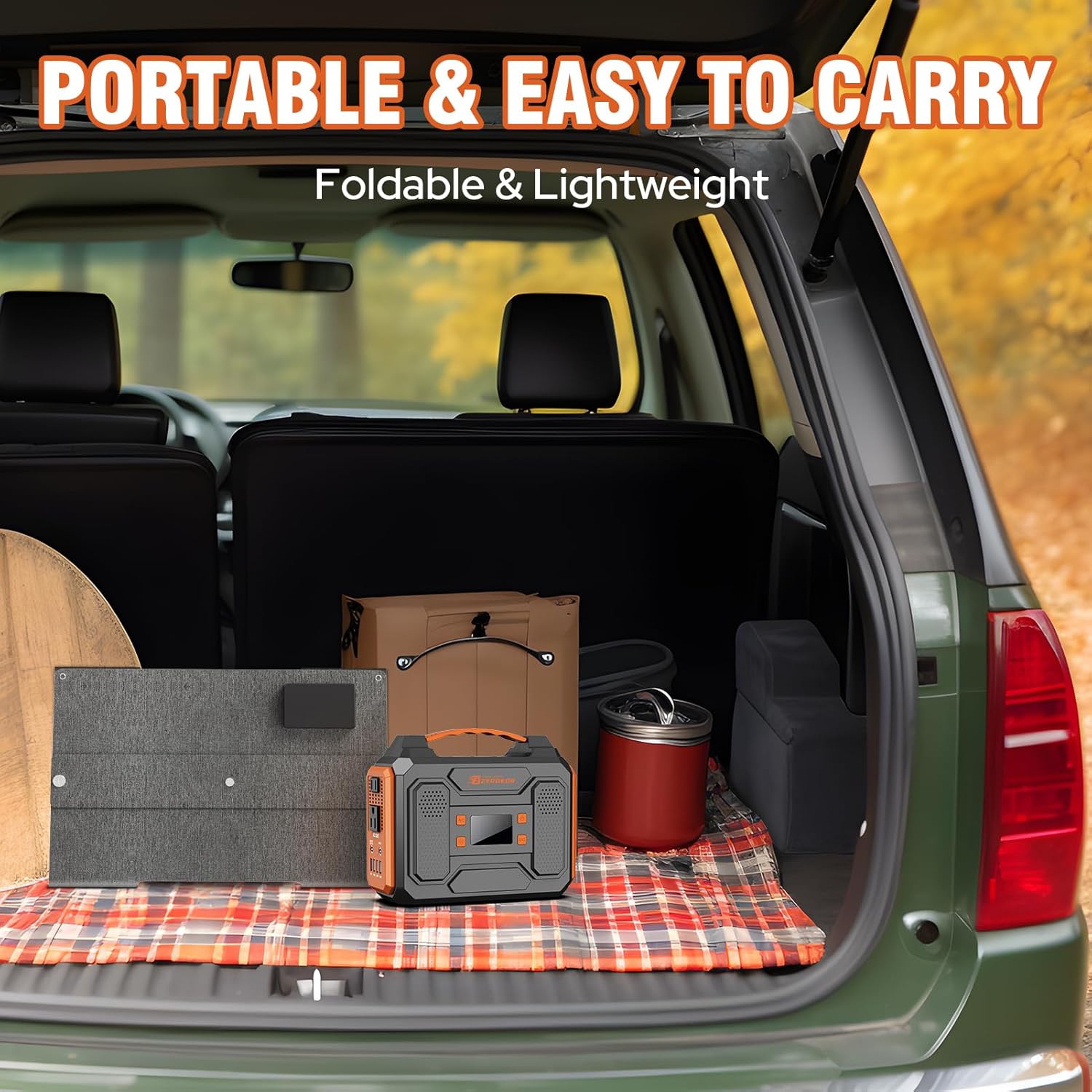 Portable Solar Generator 300W Power Station with Foldable 60W Solar Panel, Portable Power Bank 65W with DC AC Outlet 110V for Laptop Smart Device Home RV Outdoor Hiking Camping Adventure