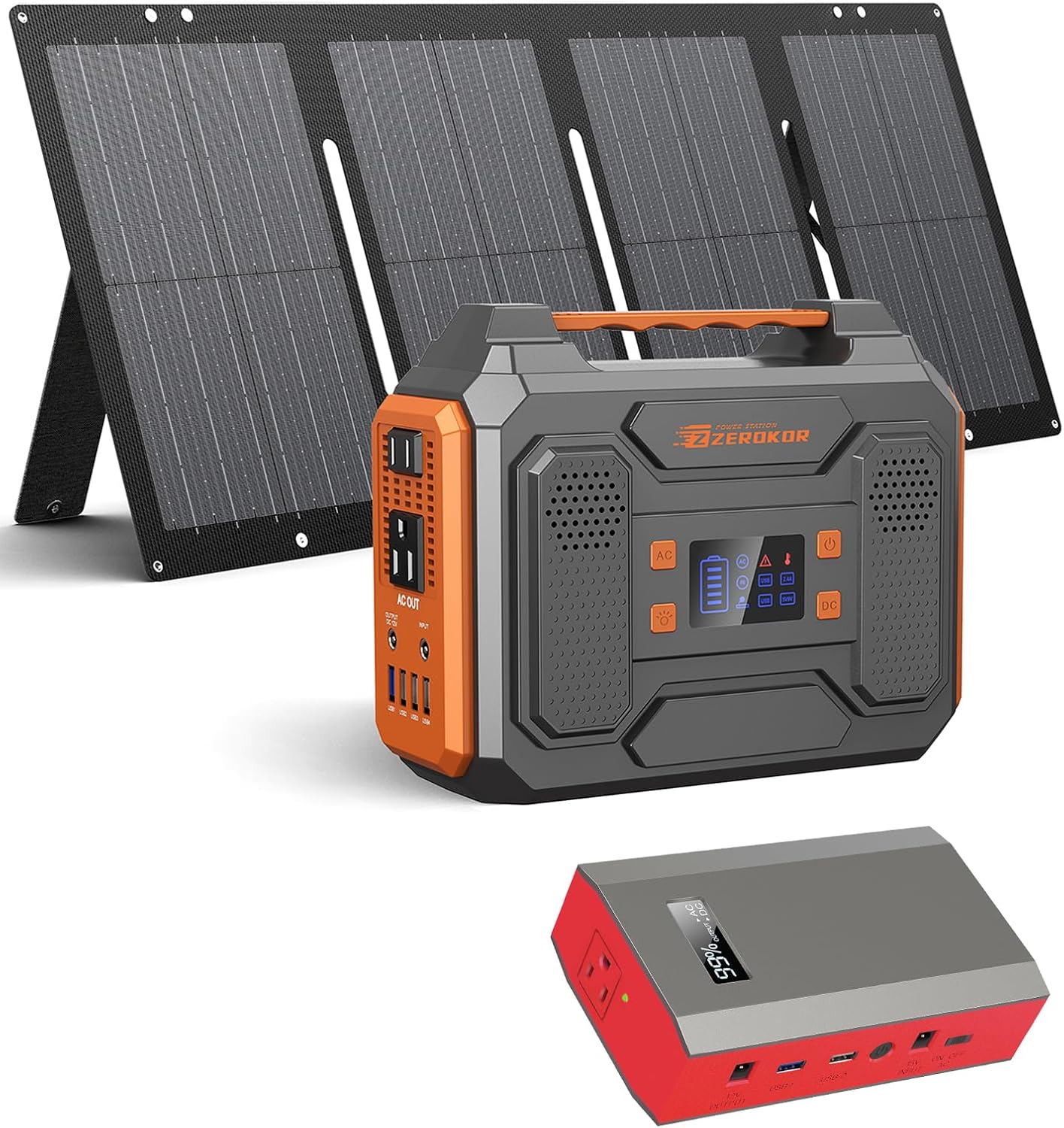 Portable Solar Generator 300W Power Station with Foldable 60W Solar Panel, Portable Power Bank 65W with DC AC Outlet 110V for Laptop Smart Device Home RV Outdoor Hiking Camping Adventure