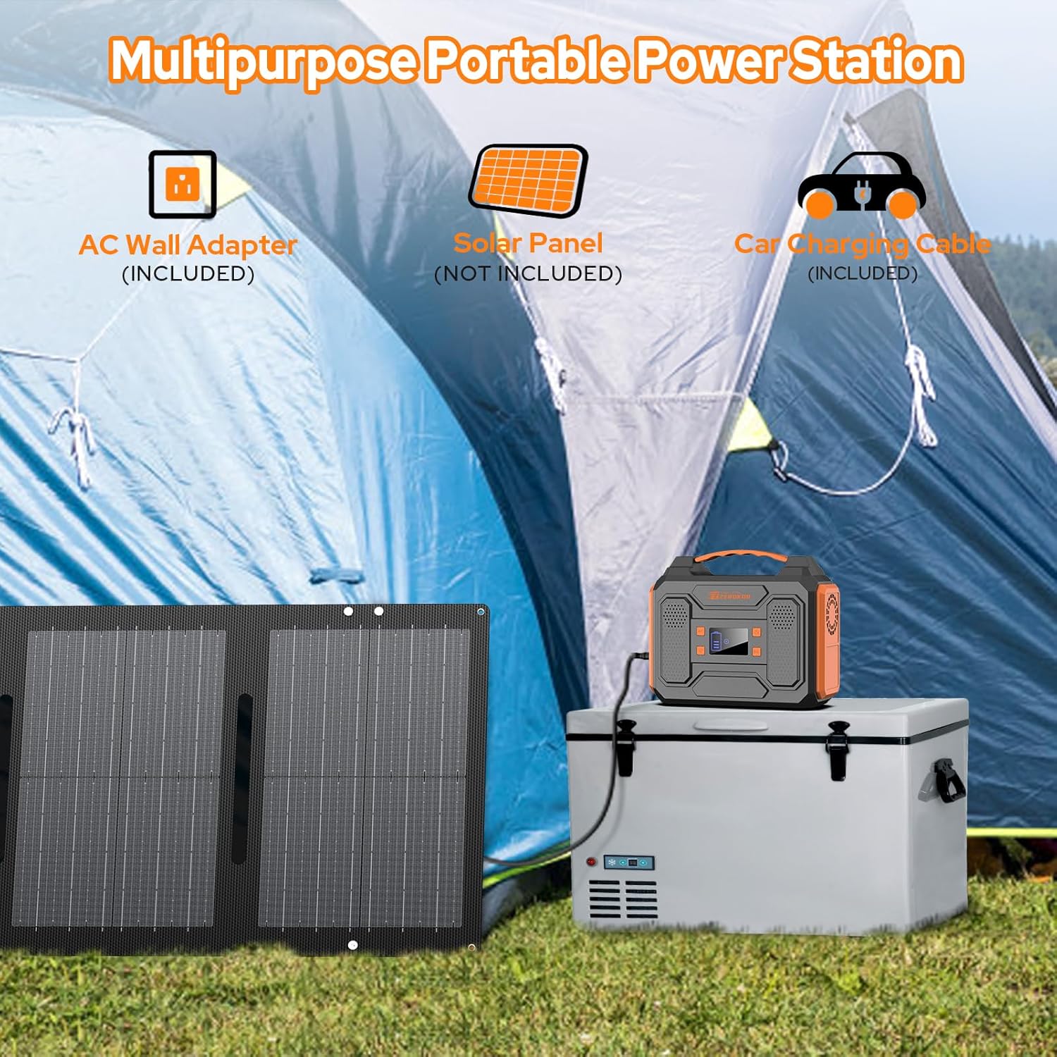 Portable Solar Generator with Panel, 300W Portable Power Station with Foldable 40W Solar Panel, 110V AC Outlet Camping 100W Solar Power Bank Lithium Battery Pack for Home Use RV Outdoor Power Outage