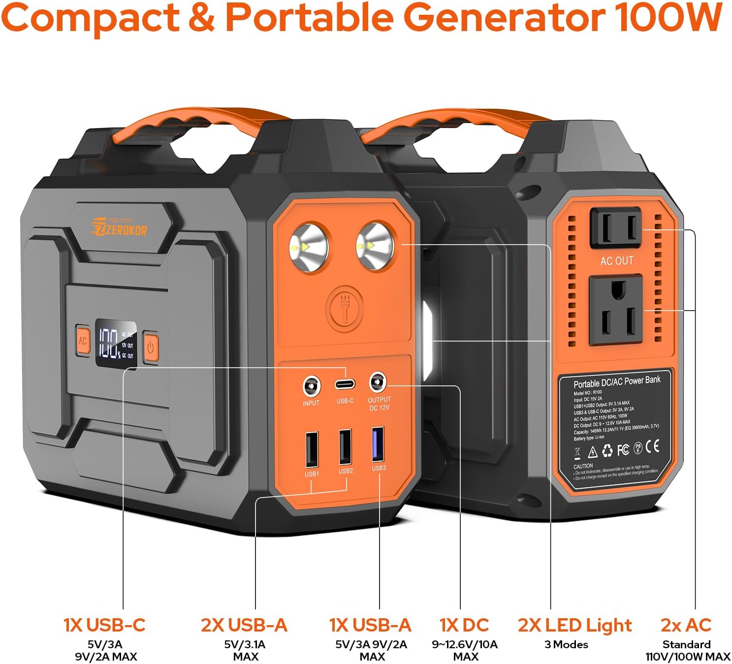 Portable Solar Generator with Panel, 300W Portable Power Station with Foldable 40W Solar Panel, 110V AC Outlet Camping 100W Solar Power Bank Lithium Battery Pack for Home Use RV Outdoor Power Outage