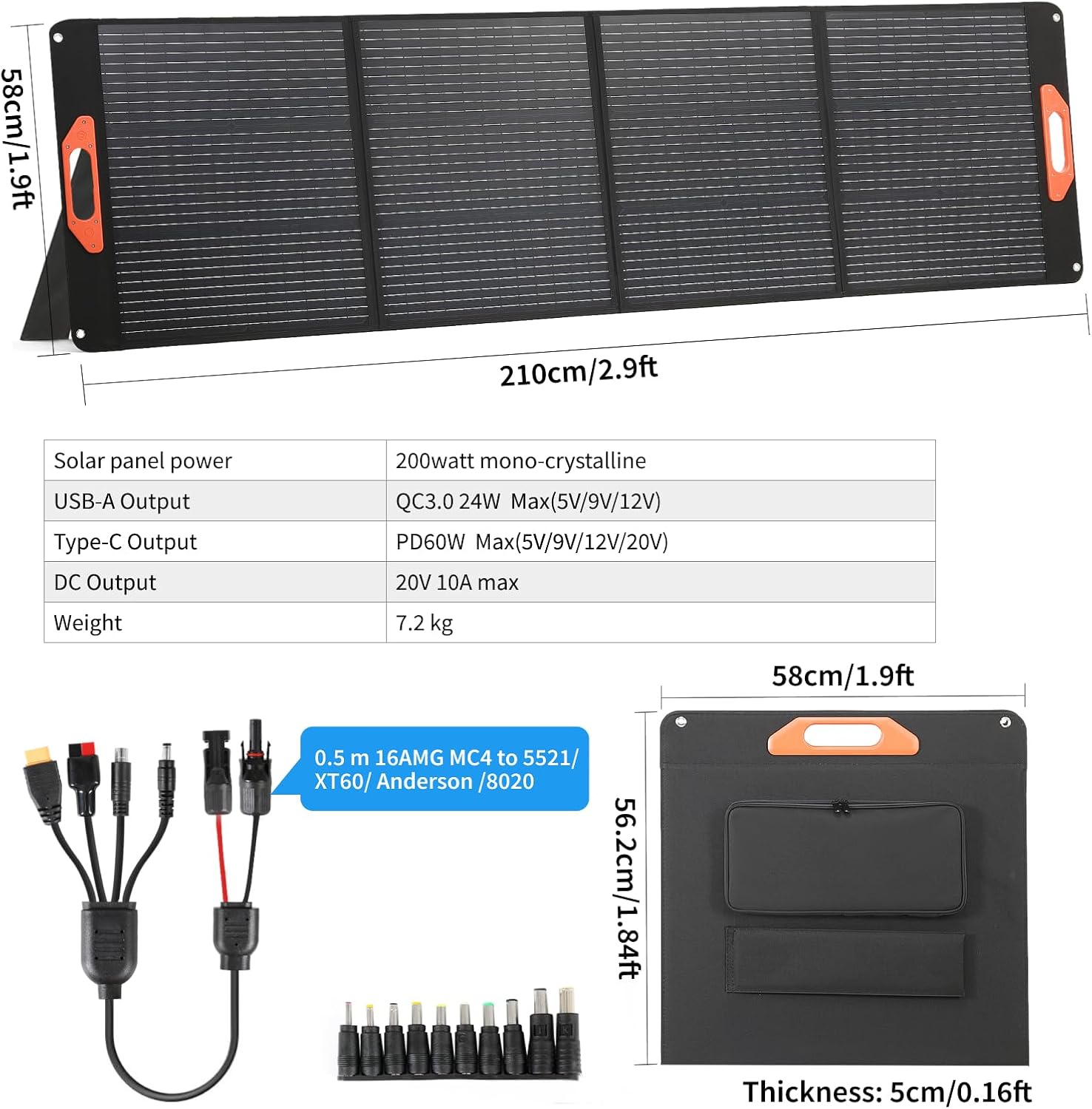 200W Portable Solar Panel for Power Station, Compatible with Jackery, Ecoflow, Bluetti, Anker and More Portable Power Stations, 23.5% High Efficiency, Weatherproof for Camping, RV, Emergency Power