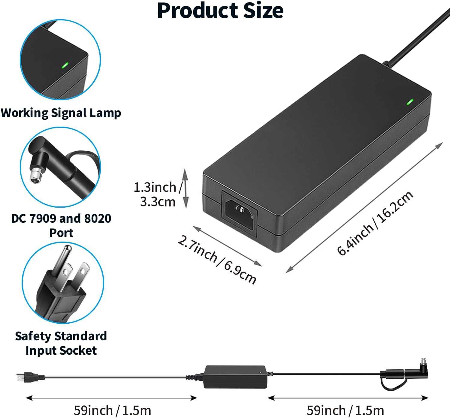 24V 90W Charger Power Supply Adapter with DC7909 + DC8020 for Jackery/BLUETTI/Anker/GRECELL/Goal Zero Yeti Portable Power Station Solar Generator 167Wh 240Wh 293Wh 518Wh Lithium Battery Power Cord