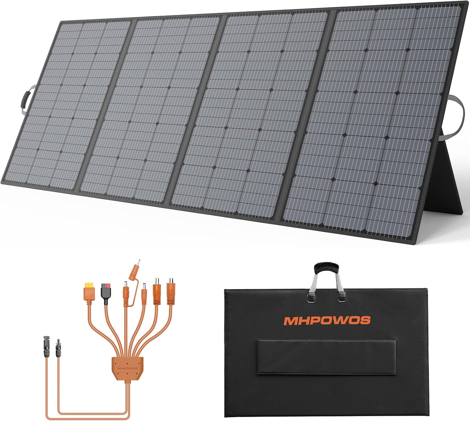 400W Portable Solar Panel, Lightweight Foldable Solar Panels Complete with an Adjustable Kickstand, IP67 Waterproof Solar Charger for Outdoor Camping, Portable Power Station, Motorhome, RV