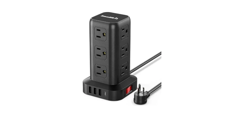 Extension Cord with Multiple Outlets, Surge Protector Power Strip Tower, 12 AC 4 USB，Surge Protector Tower 6.5FT Overload Protection for Home Office