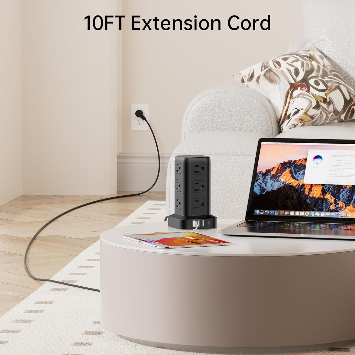 Extension Cord with Multiple Outlets, Surge Protector Power Strip Tower, 12 AC 4 USB，Surge Protector Tower 6.5FT Overload Protection for Home Office