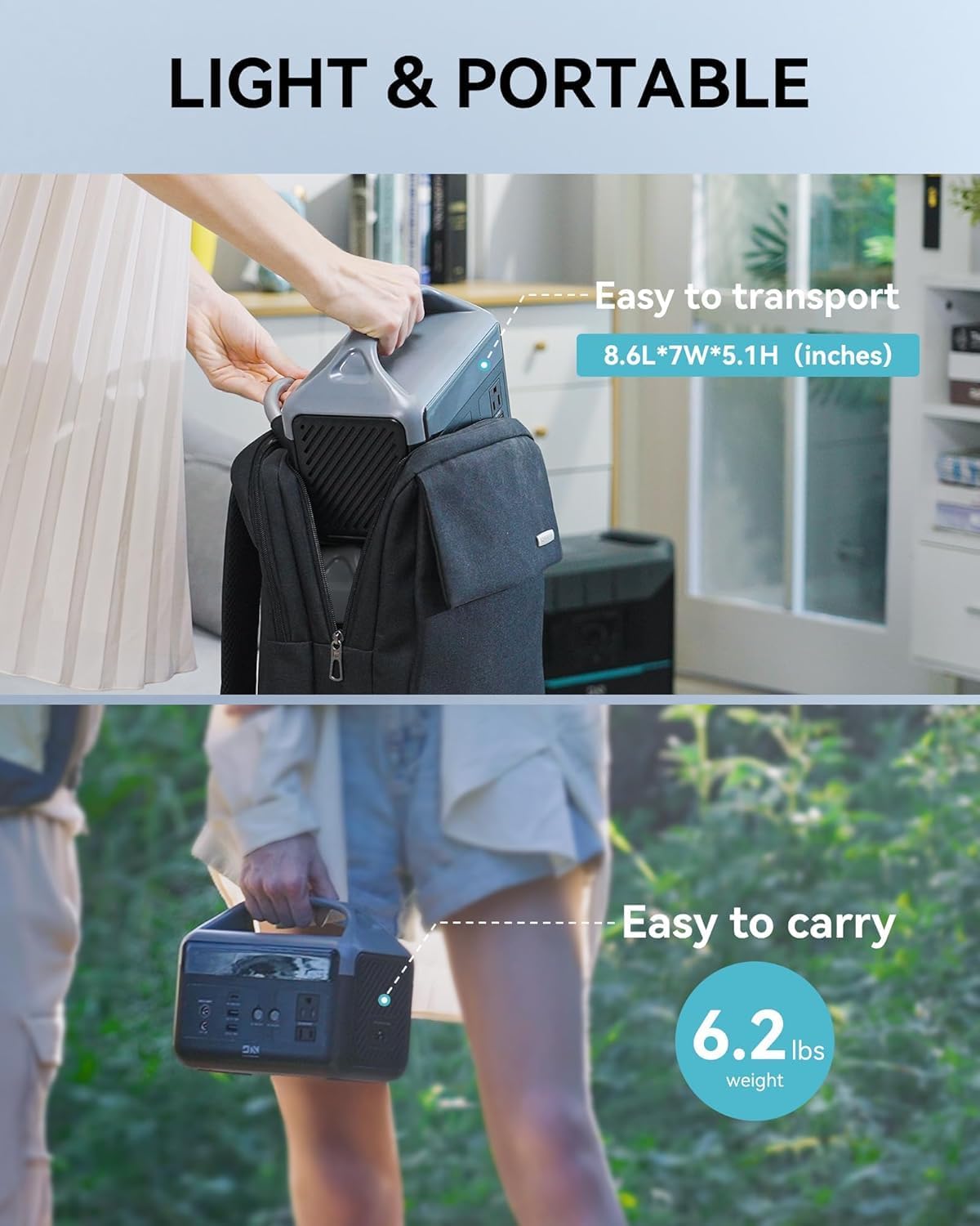 Portable Power Station 56,000mAh with Storage Bag,LiFePO4 Battery 300W(600W Surge) AC Outlets Power Station,1.5Hrs Fast Charging Solar Power Bank Portable Charger for Emergency/Home/Camping Essentials