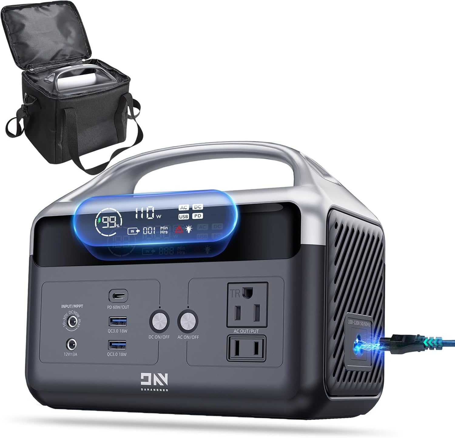 Portable Power Station 56,000mAh with Storage Bag,LiFePO4 Battery 300W(600W Surge) AC Outlets Power Station,1.5Hrs Fast Charging Solar Power Bank Portable Charger for Emergency/Home/Camping Essentials