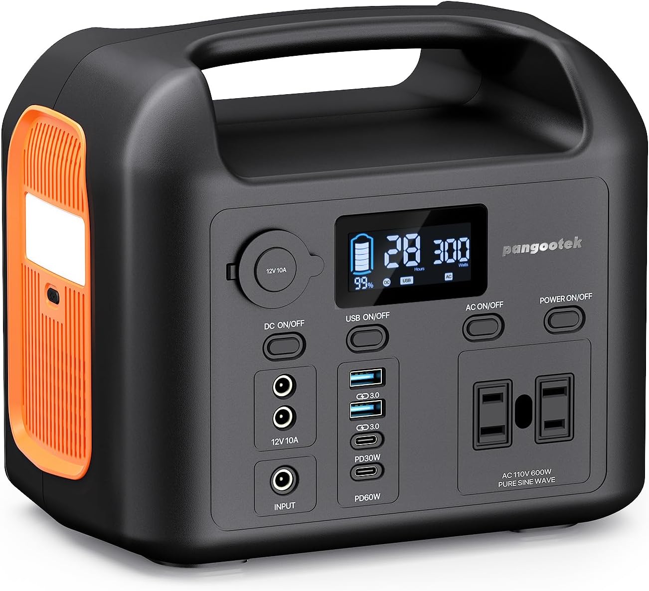Portable Power Station, 600W (1200W Peak) 299Wh LiFePO4 Solar Generator Pure Sine Wave 110V AC Car Outlets PD 60W QC3.0 Backup Power Supply Bank for Camping, Blackout, CPAP