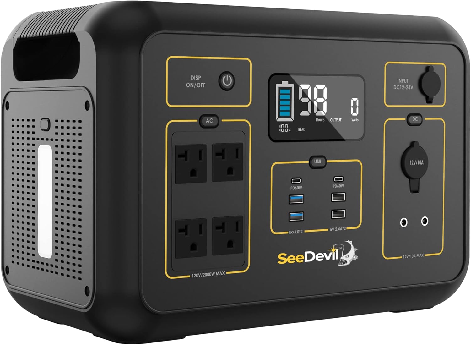 SeeDevil Portable Power Station 2000W, 2131Wh Portable Generator with 4x110V/2000W AC Outlets, for Outdoor RV/Van Camping, Overlanding