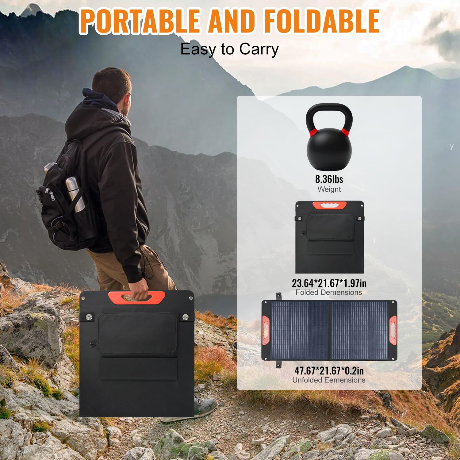 100W Foldable Solar Panel - Charger for Power Stations | Monocrystalline 23.5% High Efficiency QC3.0 USB-A/USB-C Output | IP65 Waterproof | Portable for Camping, RV, Emergency Blackout