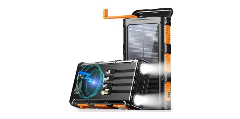 GOODaaa Power Bank Wireless Charger 45800mAh Built in Hand Crank and 4 Cables 15W Fast Charging Power Bank 7 Outputs & 4 Inputs Solar Portable Charger