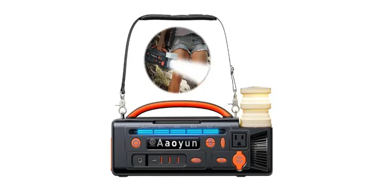 Portable Power Station 300W, 296Wh Solar Generator with 100W USB-C In-Output, Night Light & LED Flashlight, Compact Camping Battery with Strap for Outdoor CPAP Home Backup Emergency